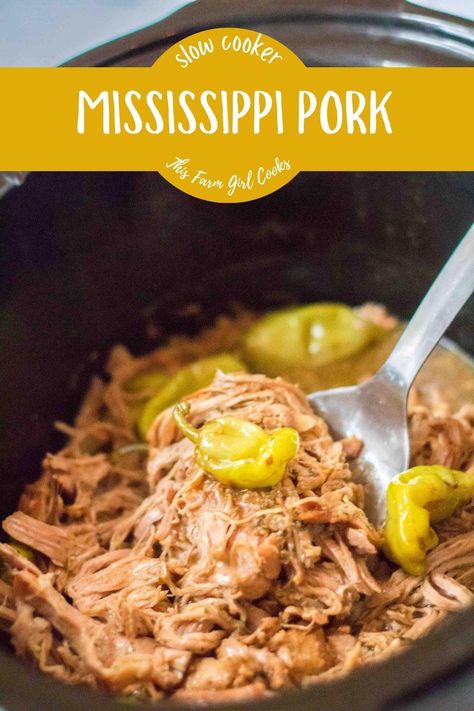 Slow Cooker Mississippi Pork Roast Mississippi Pulled Pork, Mississippi Pork Loin Crock Pot, Pork Butts In The Crock Pot Mississippi, Mississippi Pork Roast Crock Pot, Mississippi Roast Crock Pot, Mississippi Pork Roast, Pork Roast Crock Pot Recipes, Crockpot Dump Recipes, Crockpot Pork Loin