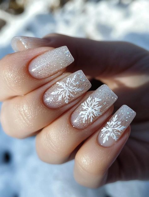 Festive acrylic nails for Christmas: 22 enchanting designs to elevate your holiday look. From glittering snowflakes to charming reindeer, these manicures capture the magic of the season. Spread cheer with these eye-catching acrylic nails that are sure to be the talk of any Christmas gathering or winter wonderland party. Winter Party Nails, White Glitter Christmas Nails, Festive Acrylic Nails, Elf Nails, Sparkly Christmas Nails, Christmas Party Nails, Acrylic Christmas Nails, Christmas Snowflakes Nails, Nails Festive