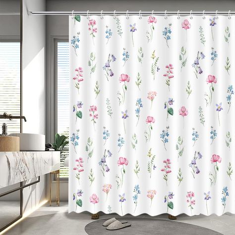 PRICES MAY VARY. 【Suitable Size】W72”× L72”/ 180cm x 180cm.The watercolor floral shower curtain fits most bath shower stalls or bathrooms,This size shower curtain can do well of dry and wet separation. 【Package】Include 1 watercolor floral shower curtain, free 12 Strong plastic Hooks & Easy to Install, An excellent choice for bath and shower stalls in your bathroom, home, apartment, sports club, gym and anywhere else you need a reliable shower curtain, and perfect for your camp trailer. 【High-Qual Pink And Blue Shower Curtain, Girly Shower Curtain, Bathroom Greenery, Plant Bathroom, Flower Bathroom, Shower Curtain Pink, 12 Strong, Curtains For Bathroom, Shower Stalls