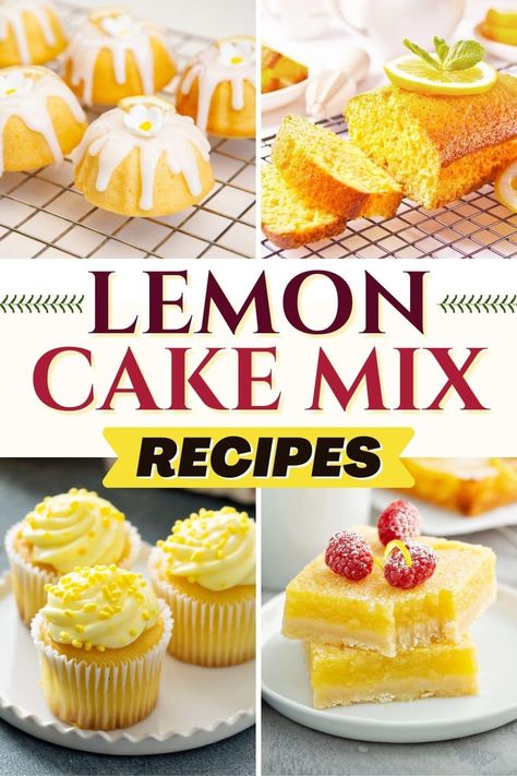 These lemon cake mix recipes are a shortcut to dessert! From cookies to bundt cake to cupcakes, there are plenty of treats you can make with lemon cake mix. Lemon Cake Mix With Pudding Added, What To Make With Lemon Cake Mix Baking, Easy Dessert Recipes Lemon Cake Mixes, Duncan Hines Lemon Cake Mix Recipes, Lemon Supreme Cake Mix Recipes, Lemon Box Cake Mix Recipes Duncan Hines, Desserts Using Lemon Cake Mix Boxes, Lemon Cake Mix Ideas, Lemon Muffins From Cake Mix Recipes