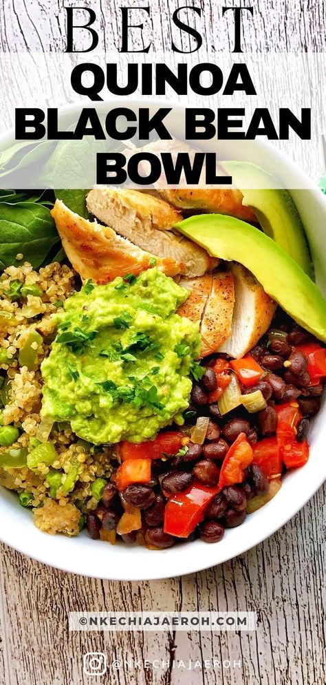 Recipe With Black Beans, Black Bean Bowl, Best Quinoa, Chicken Appetizer Recipes, Bean Bowl, Savory Quinoa, Quinoa Recipes Easy, Chicken Bowl Recipe, Avocado Bowl