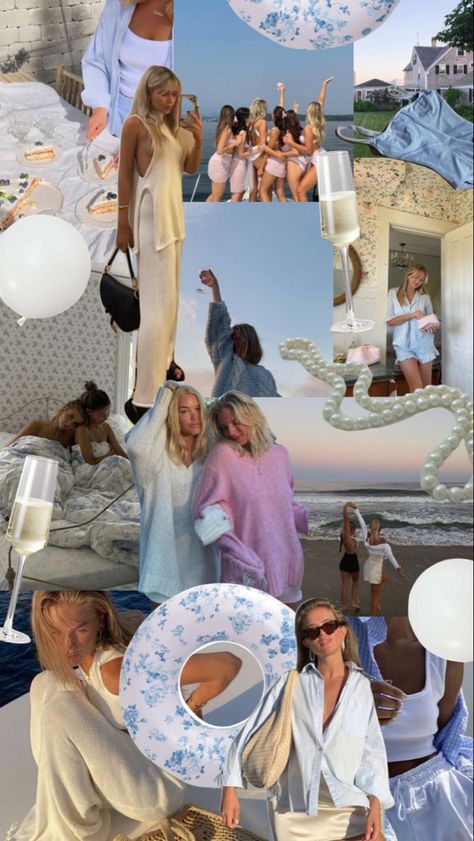 Neutral Aesthetic Bachelorette, Classy Bachelorette Outfit Ideas, Blue Bachelorette Aesthetic, Subtle Bachelorette, On Cloud 9 Aesthetic, The Hamptons Bachelorette, Botanical Bachelorette Party, Beach Bachelorette Mood Board, Bachelorette Party Outfit Charleston