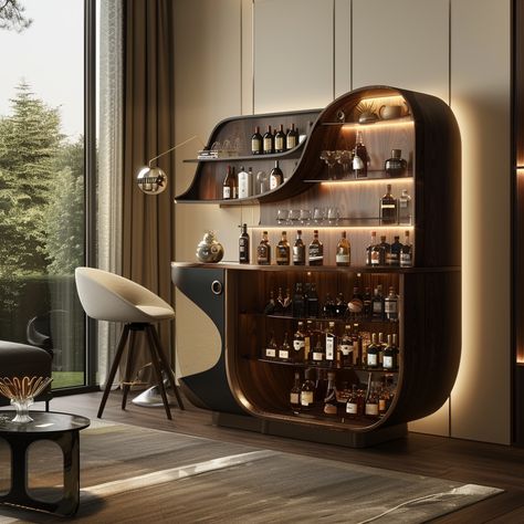 Bar Design Ideas Home Modern, Modern Wine Bar Design, Whiskey Display Cabinet, Bar Unit Design Modern, Bar Interior Design Modern, Bar Glasses Display, Billard Room Ideas, Modern Home Bar Designs Luxury, Home Whiskey Bar