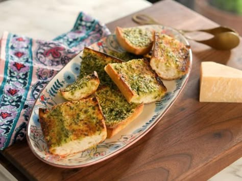 No-Fuss Fancy Garlic Bread Recipe | Valerie Bertinelli | Food Network Fancy Garlic Bread, Valerie's Home Cooking Recipes, Valerie Bertinelli Recipes, Celebrity Recipes, Biscuit Bread, Garlic Bread Recipe, Valerie Bertinelli, Bread Food, Small Food Processor