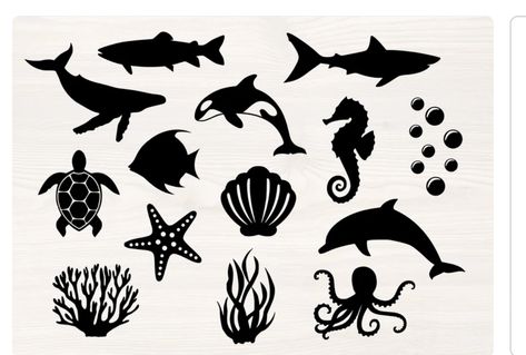 Sea Animal Silhouette, Ocean Silhouette, Scuba Vbs, Ocean Svg, Ocean Clipart, Animal Outline, Fish Quilt, Fish Silhouette, Toddler Arts And Crafts