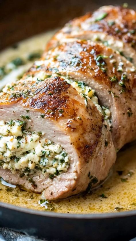 Goat Cheese Stuffed Pork Tenderloin Recipe – Flavor Blaze New Years Dishes, Cheese Stuffed Pork Tenderloin, Recipes For Pork Tenderloin, Recipes For Pork Chops, Pork Tenderloin Stuffed, Veal Chops, Recipes For Pork, Pork Entrees, Creamy Goat Cheese