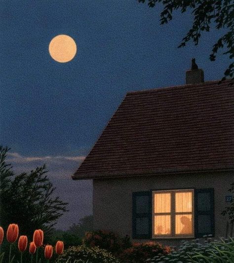 Quint Buchholz, Full Moon, A House, Moon, Flowers