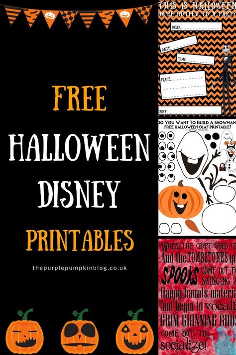 An awesome selection of Free Halloween Disney Printables! Includes Halloween party printables with Jack Skellington and The Nightmare Before Christmas; as well as Disney Villains.There is also a fun Halloween Olaf to cut and stick together. #HalloweenDisneyPrintables #DisneyPrintables #HalloweenPrintables #ThePurplePumpkinBlog Disney Halloween Activities, Disney Printables Free, Christmas Party Printables, Printable Halloween Decorations, Disney Halloween Parties, Halloween Party Activities, Halloween Party Printables, School Halloween, Disney Printables