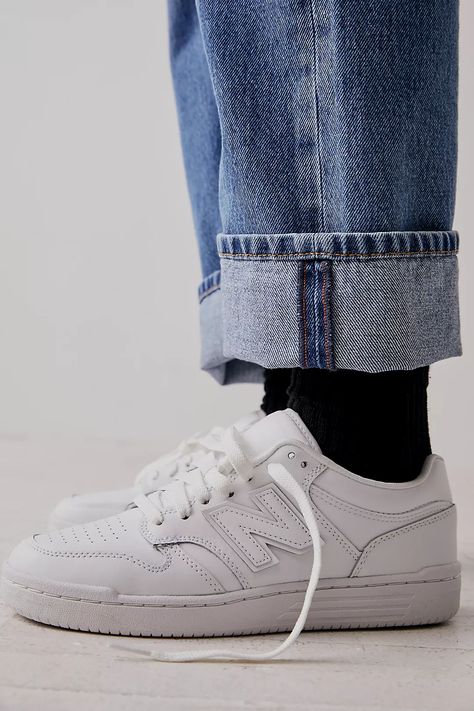 480 Court Sneakers | Free People New Balance 480 Outfit Man, New Balance 480 Outfit, White Sneakers Outfit Summer, New Balance 480, Zapatillas New Balance, New Balance Style, White Sneakers Men, N Logo, White Casual Shoes