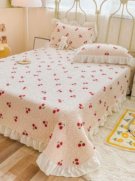 Cherry Comforter, Cherry Sheets, Cherry Themed Bedroom, Cherry Themed Room, Cherry Room, Cherry Room Decor, Cherry Decor, Cherry Bedroom, Sorority Room