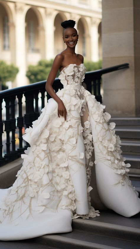 Sleek Reception Dress, Black Bride Ball Gown, Nigerian Wedding Gowns Brides, Timeless Wedding Veils, Bridal Inspiration Board, African Inspired Wedding Dress, High Fashion Wedding Dress Couture, Bustiers Outfits, Hanifa Bridal