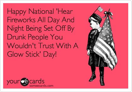 Happy National 'Hear Fireworks All Day And Night Being Set Off By Drunk People You Wouldn't Trust With A Glow Stick' Day! Fourth Of July Quotes, July Quotes, Drunk People, My Hood, German Quotes, Are You Serious, Happy Fourth Of July, Clipuri Video, E Card