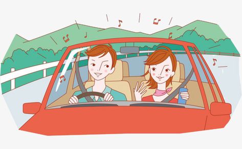 Couple In Car Illustration, Couple In Car Drawing, Driving Cartoon, Drive Illustration, Couple Driving, Cartoon Png Transparent, Couple In Car, Car Couple, Drive A Car