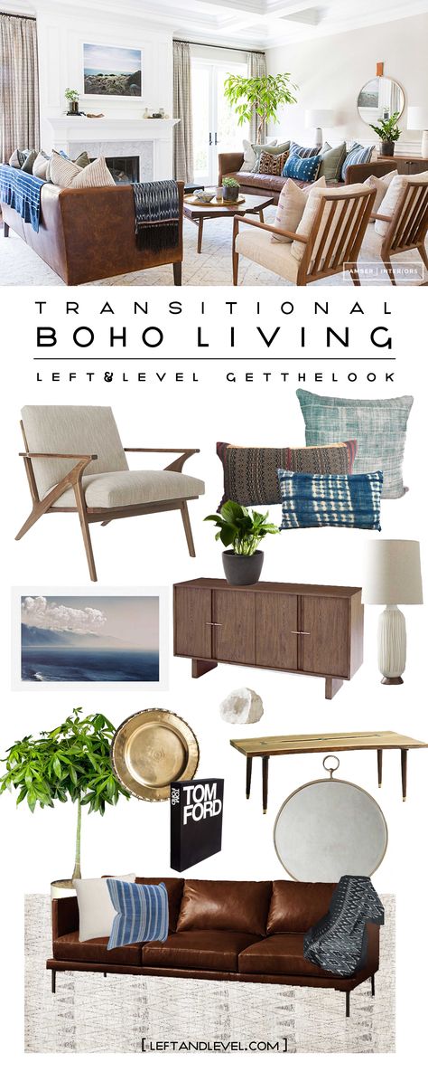 Transitional Boho Living | Get the Look - Left & Level Boho Transitional, Transitional Boho, Brown Couch Living Room, Transitional Decor Bedroom, Transitional Decor Style, Modern Rustic Living Room, Summer Decorations, Transitional Decor Living Room, Transitional Decor Kitchen