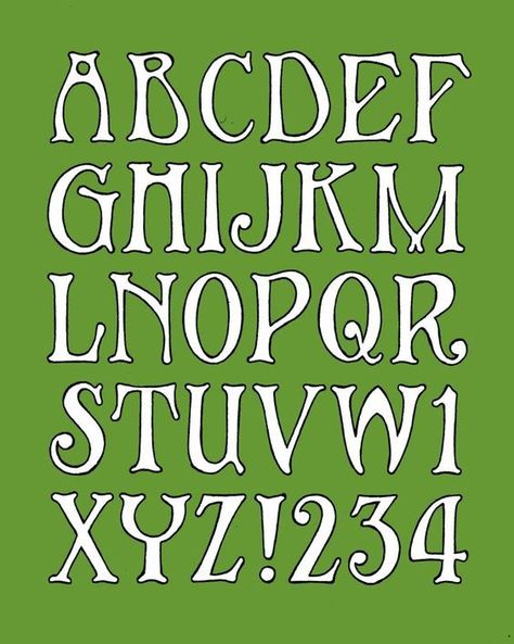 Learn about different fonts, their history and how they're used in design. #fonts#Art_Deco_Font_Alphabet #Art_Nouveau_Letters #Art_Nouveau_Alphabet #Unique_Fonts_Alphabet Art Deco Hand Lettering, Cottagecore Fonts Alphabet, Art Nouveau Alphabet, Lettering Fonts Alphabet, Vintage Fonts Alphabet, Artsy Fonts, Art Deco Lettering, Window Lettering, Green Calligraphy