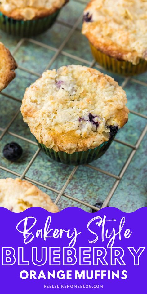 Bakery style blueberry and orange muffins with a crumb topping and streusel topping, perfect as large, homemade breakfast muffins for favorite breakfast recipes or an easy, unusual treat. Large Blueberry Muffins With Crumble Topping, Blueberry Muffins With Crumble Topping Recipe, Blueberry Muffin Crumble Topping, Blueberry Muffins With Crumble Topping, Blueberry Muffin Tops, Homemade Crumble, Blueberry Orange Muffins, Crumb Topping For Muffins, Blueberry Crumb Muffins