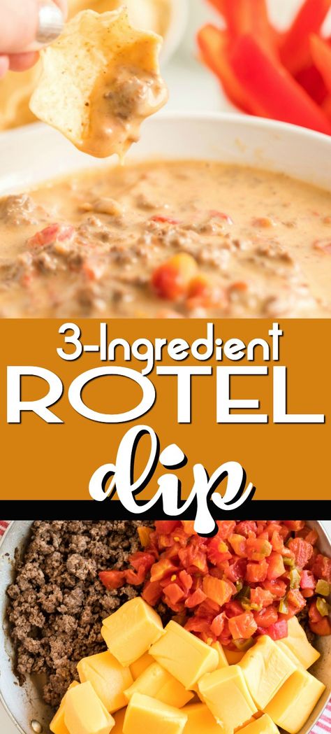 The Best Rotel Dip, Party Food To Bring, Best Rotel Dip, Rotel Dip With Ground Beef, 3 Ingredient Dip, Dip With Ground Beef, Nachos Dip Recipe, Rotel Cheese Dip, Cheese Dip Crock Pot