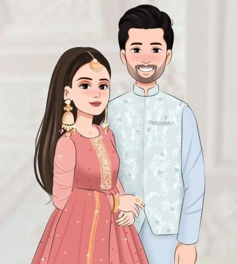 Wedding Couple Photos Cartoon, Bride And Groom Cartoon Cute, Girly Drawings Cute Beautiful, Indian Couple Drawing Art, Couple Illustration Indian, Couple Illustration Aesthetic, Indian Couple Cartoon, Wedding Couple Illustration, Bride Cartoon