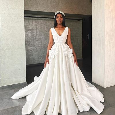 Wedding Dresses · BeautyLady · Online Store Powered by Storenvy White Beach Wedding Dresses, White Wedding Gowns, Ruffle Wedding Dress, Minimalist Wedding Dresses, Bow Tie Wedding, Wedding Dresses Satin, White Chiffon, Different Dresses, Dress Satin