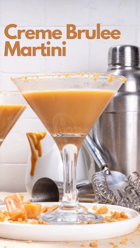 Rich cream, a hint of caramel, and a smooth, velvety texture with a background of sweet vanilla characterize the Creme Brulee Martini. #CremeBruleeMartini via @mybartender Martini Variations, Creme Brulee Desserts, Cream Brulee, Bride Quotes, Creme Brulee Recipe, Liquor Recipes, Drink Garnishing, Popular Desserts, Vanilla Vodka