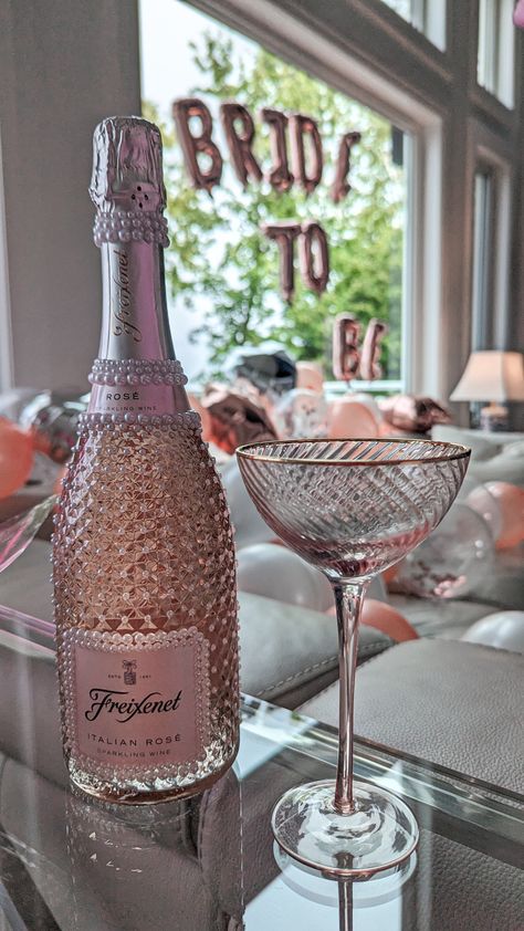 Pink rosé bottle with pearl decor bachelorette theme pretty in pink bride to be Pearls And Prosecco Theme Bachelorette, Pjs And Prosecco Bachelorette Party, Pink Bachelorette Theme, Pretty In Pink Bachelorette Party, Rosé Bottle, Pink Engagement Party, Backyard Engagement, Prosecco Bottle, Pearl Bridal Shower