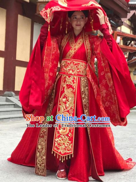 Traditional Ancient Chinese Northern and Southern Dynasties Wedding Costume, The Entangled Life of Qingluo Princess Hanfu Wedding Dress Clothing and Headpiece Complete Set Chinese Empress Dress, Hanfu Wedding Dress, Princess Hanfu, Chinese Princess Dress, Chinese Wedding Dress Traditional, Traditional Asian Clothing, Asian Traditional Clothes, Traditional Asian Dress, Traditional Chinese Wedding