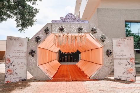 Tunnel Pathways Like These ! . GulSiForLife . We had used peach drapes along the hexagon pathway walking into the wedding hall . We had white & pink orchids flowing from the top welcoming the guests into the Nikkah event ! . #pathway #pathways #pathwaytoparis #pathwaydecor #pathwaylights #peach #peachaesthetic #aesthetic #whiteorchids #peachpalette #walkway #walkwaydecor . #tirunelveli #nagercoil #kanyakumari #valliyoor #tenkasi #tuticorin #kovilpatti . #nileeventstirunelveli #nileevents # Hexagon Pathway, Nikkah Event, Chaturthi Decoration, Laxmi Puja, Puja Pandal, Asif Ali, Stage Wedding, Ganesh Chaturthi Decoration, Simple Stage Decorations