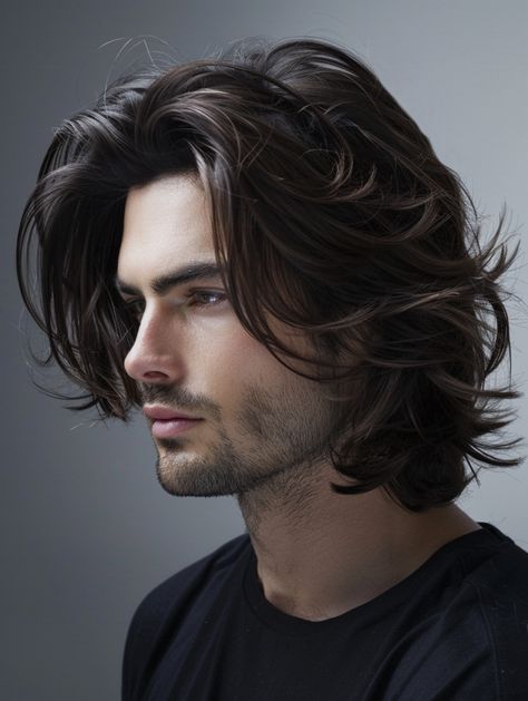 Men Wavy Long Hair, Long Haircut Man, Wavy Male Hair, Longish Hair Men, Straight Slicked Back Hair, Mens Mid Length Hairstyles Straight Hair, Long Hairstyles For Men Straight Hair, Medium Long Wavy Hair, Man Long Hairstyle