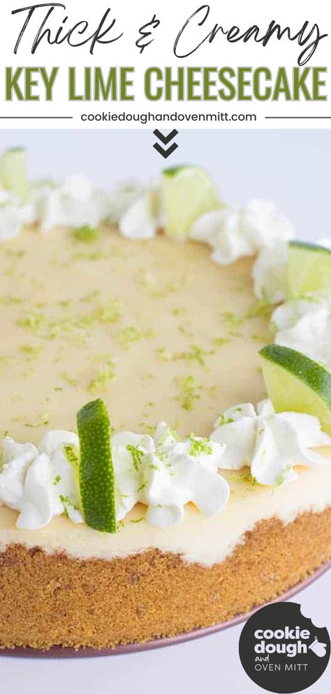 This key lime cheesecake offers a delightful twist on the classic key lime pie, with its thick and creamy texture and a perfect balance of sweet and tangy flavors. As a go-to summer dessert, this cheesecake is the ultimate package, satisfying both your cravings and the desire for a refreshing treat. Best Key Lime Cheesecake Recipe, Lime Cheesecake No Bake, Creamy Key Lime Pie, Key Lime Cheesecake Recipe, Key Lime Pie Cheesecake, Key Lime Recipes, Key Lime Desserts, Lime Desserts, Key Lime Cheesecake