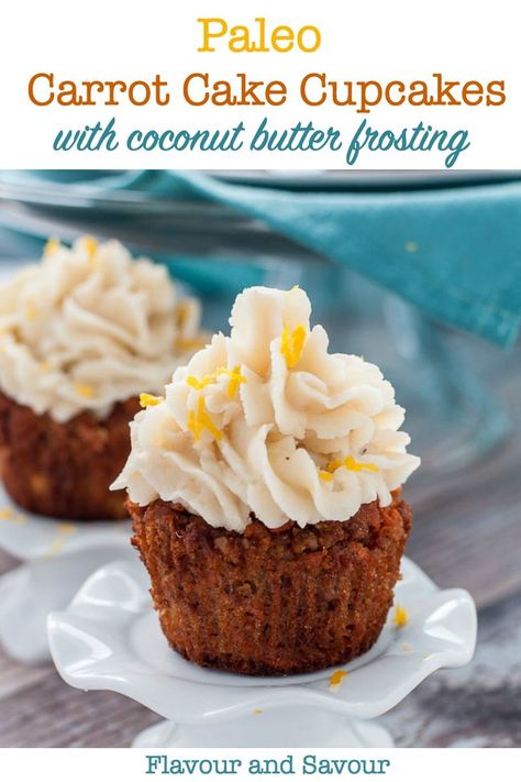 These paleo cupcakes are grain-free, dairy-free and refined sugar free. Seriously good! Just as moist, tender and delicious as a traditional carrot cake! #paleo #carrot_cake #cupcakes #coconutbutter #icing #frosting #gluten_free #almondflour Gluten Free Carrot Cake Cupcakes, Paleo Cupcakes, Paleo Carrot Cake, Gluten Free Carrot Cake, Moist Carrot Cakes, Lemon Frosting, Paleo Cookies, Carrot Cake Cupcakes, Paleo Baking