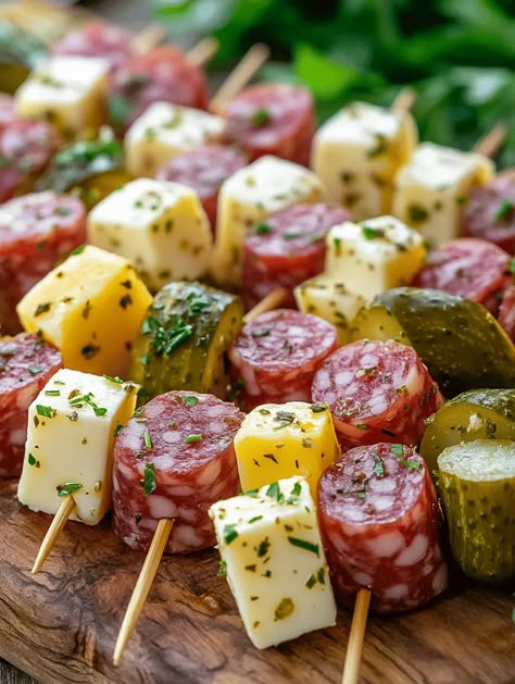 If you're on the hunt for a show-stopping appetizer that dazzles both visually and in flavor, look no further than this Easy Marinated Cheese Appetizer with Salami & Pickles. This delightful dish combines cubes of creamy mozzarella and sharp cheddar cheeses with savory salami and tangy pickles, all coated in a zesty marinade of olive oil and herbs. Perfect for parties, picnics, or simply a delightful snack at home, this appetizer is sure to impress your guests and keep them coming back for more! Cube Cheese Appetizers, Cheese And Salami Platter Ideas, Salami Hors D’oeuvres, Salami Olive Appetizer, Baked Salami Appetizer, Salami Cheese Skewers, Marinated Cheese And Salami, Marinated Cheese Cubes, Salami Appetizer Party Appetizers