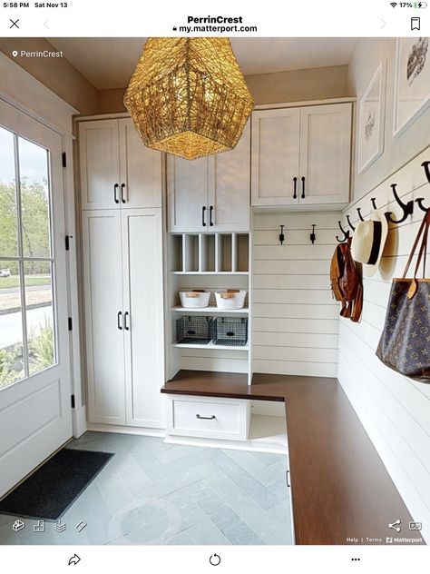 Mudroom Addition Off Kitchen, Mudroom Into Kitchen, Mudroom With Pantry, Mudroom Off Kitchen, Beach House Mud Room, Corner Mudroom Ideas, Breezeway Decor, Mudroom Wall Ideas, Laundry Room Redesign