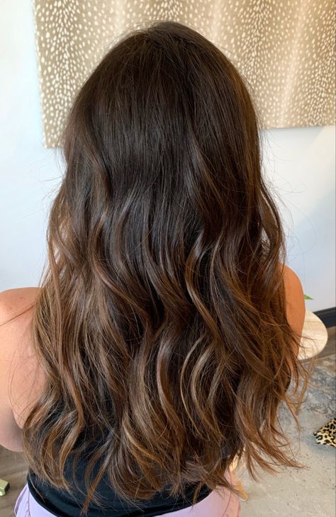 Brunettes were meant for balayage! Painted Balayage Brunette, Mild Balayage Brunette, Balayage Brunette Natural Wavy Hair, Minimal Brunette Balayage, Seamless Brunette Balayage, Natural Lived In Balayage Brunette, Hair Secrets, Brunette Balayage Hair, Balayage Brunette