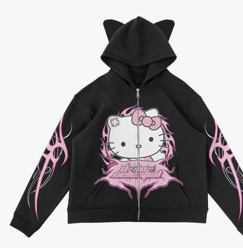 #fashion #hoodie #aesthetic #sanrio Oversized Outfit Men, Hello Kitty Hoodie, Pop Culture Fashion, Kitty Clothes, Hello Kitty Clothes, Oversized Outfit, Fashion Inspiration Board, Black Zip Ups, Zip Up Hoodies