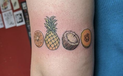 Inspierd by the songs tangerine, melon and the coconut, and pork soda by glass animals Glass Animals Tattoo Band, Glass Animals Tattoo, Melon Tattoo, Sorry Mom Tattoo, Tattoos Inspo, Animals Tattoo, Music Project, Giving Up On Life, Mom Tattoos