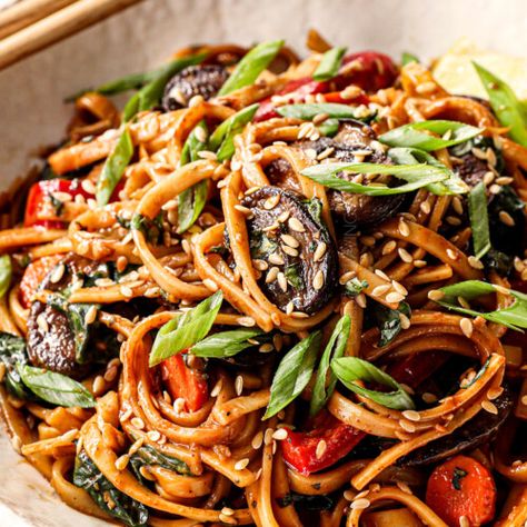 Udon Noodles with Gochujang Sauce and Stir Fried Veggies Asian Bbq Sauce, Udon Noodles Recipe, Fried Udon, Udon Recipe, Peanut Dipping Sauce, Vegetarian Stir Fry, Gochujang Sauce, Carlsbad Cravings, Garlic Cream Sauce