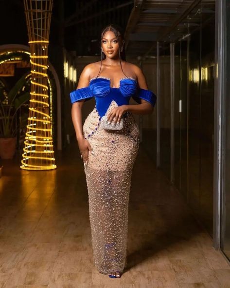 Crystal Birthday Party, Aso Ebi Lace, Pretty Lace Dresses, Aso Ebi Lace Styles, Royal Blue Evening Dress, Crystal Birthday, Igbo Bride, Prom Dresses Mermaid, Blue Evening Dress