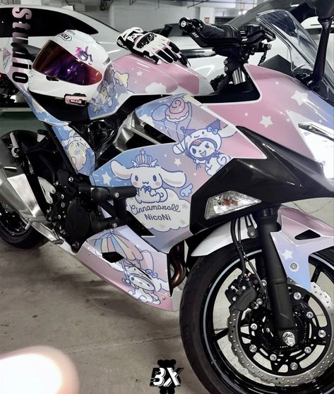 Hello Kitty Bike, Purple Motorcycle, Pink Motorcycle, Hello Kitty Car, Motocross Love, Image Moto, Motorcross Bike, Bike Aesthetic, Custom Sport Bikes