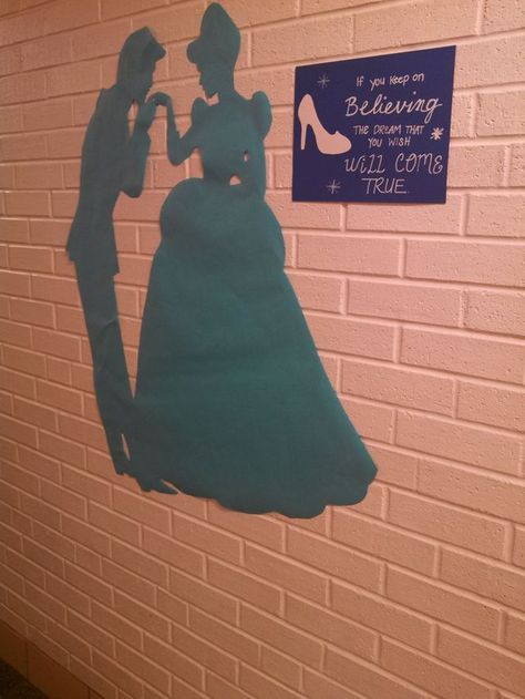 Cinderella, Disney, or Princess theme hall decorations Fairytale Bulletin Board Ideas, Fairytale Homecoming, Homecoming Dance Decorations, Homecoming Dance Ideas, Disney Homecoming, School Dance Themes, Disney Hall, Homecoming Decorations, Disney Themed Classroom