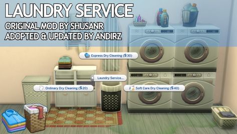 Laundry Service - The Sims 4 Mods - CurseForge Sims Washer And Dryer, Sims 4 Laundry Cc Functional, Pirate Day, Washing Machine And Dryer, Washer Machine, Laundry Service, Doing Laundry, Dirty Laundry, Sims Mods