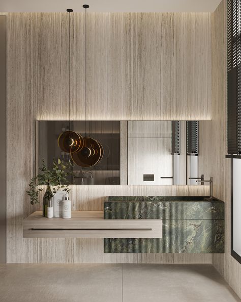 OLIVE :: Behance Master Washroom Design Modern, Travertine Interior Design, Bathroom Ideas Guest Bath, Luxury Wc Design, Toilet Vanity Design, Toilet Luxury Design, Guest Bathroom Interior Design, Behance Interior Design, Powder Room Interior Design