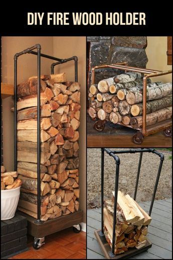 Use leftover pipes to make a DIY fire wood holder. It's a great organization and storage piece for your home. Log Rack Firewood Storage, Diy Wood Holder Indoor, Wood Holder Diy Firewood Storage, Diy Log Holder, Diy Wood Holder, Wood Storage Indoor, Diy Wood Rack, Wood Holder For Fireplace, Indoor Firewood Storage