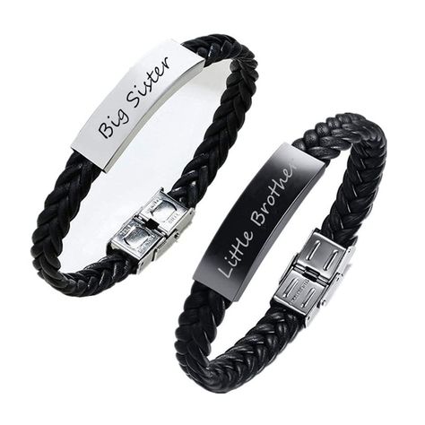 PRICES MAY VARY. 1._(DETAILS):The Customized Brother Sister Bracelet Set is made of stainless steel and bradied rope,water-proof,Hypoallergenic,durable,non-allergic,skin-friendly; Adjustable Length; Color:rose gold / black; 2 Styles:Big Brother and Little Sister / Big Sister and Little Brother engraved on outside of the tag,free engrave custom inside of the tag; Gender:men / women / boys / girls / teens / adults; Occasion:daily wear,family reunion,party,Xmas 2._(FEATURES):Sibling Matching Bracel Siblings Bracelets, Sibling Jewelry Brother And Sister, Brother And Sister Bracelets, Matching Necklaces Brother And Sister, Best Friend Necklaces For Brother And Sister, Brother Sister Bracelet, Brother And Sis, Sis Bro, Big Brother Little Sister