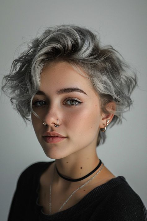 Layered Bowl Haircut Women, Scruffy Short Hair Women, Shorter Haircuts For Wavy Hair, Main Character Haircut, Cute Outfits For Pixie Haircut, Haircut For Very Short Hair, Short Hair Curly Women, Womens Haircuts Short Medium, Short Shag Hairstyles Round Face