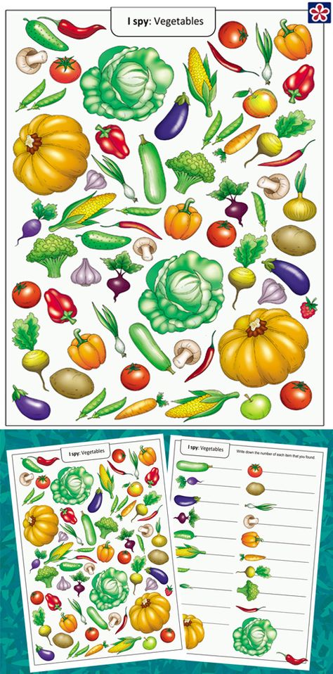 FREE! I Spy game for kids includes lots of colorful veggies. This I Spy would be a perfect compliment to a nutrition lesson plan if you are a teacher. I Spy Free Printable, Pediatric Office Decor, Pediatric Office, Spy Games For Kids, Farm Lessons, Colorful Veggies, Worksheets For Preschoolers, I Spy Games, Spy Games