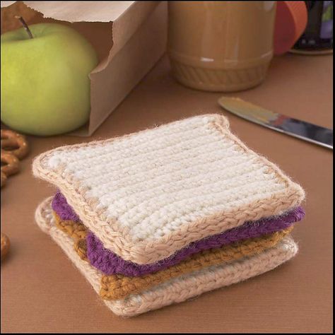 crochet PB&J Crochet Bread, Crocheted Food, Peanut Butter Jelly Sandwich, Jam Sandwich, Jelly Sandwich, Funny Ideas, Crocheting Patterns, Knit Purl, Animals Toys