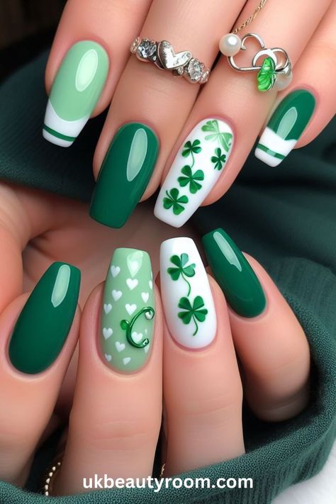 Painting your nails with a St Patrick’s Day theme is a creative way to show your love for the Irish culture and celebrate the holiday! You can use different techniques, tools, and nail stickers to create patterns, motifs, and effects that reflect the St Patrick’s Day traditions and spirit. This post lists 17 different ideas for St Patrick’s Day nails. 🍀 Irish Nail Designs, Patrick Nails, Irish Nails, Watermelon Nail Designs, Multicolored Nails, St Patricks Day Nails, Minimal Nails Art, Ballet Nails, Nagellack Trends