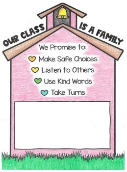 Perfect to pair with the story "Our Class is a Family." I printed it as a poster, colored it in and used it as my classroom rules. The students signed their names in the box. It's also a great handout for them to color and write their own name! COLOR AND BW VERSION Enjoy! In Our Classroom We, Class Is A Family, Our Class Is A Family Coloring Page, Our Classroom Family, Our Class Is A Family Kindergarten, Our Class Is A Family Activities Pre K, Our Class Is A Family Bracelets, Our Class Is A Family Craft, Our Class Is A Family Anchor Chart