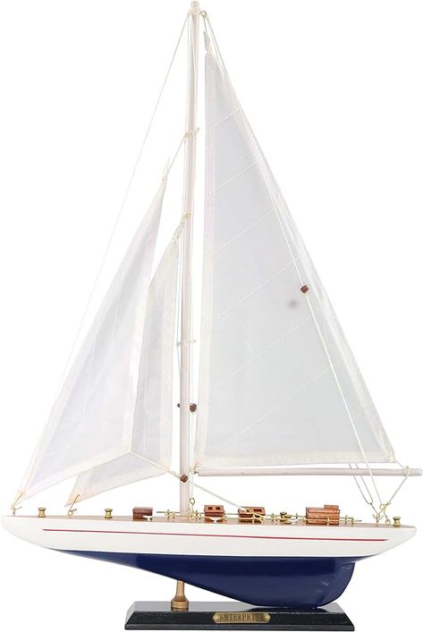 Amazon.com: NAUTIMALL Wooden Sailboat Decor Ship Model 19" Enterprise Replica Nautical Gift for Kids Boys : Arts, Crafts & Sewing Sailboat Model, Sailboat Decor, Yacht Model, Sailboat Yacht, Nautical Bedroom, House Front Porch, Wooden Sailboat, Wooden Ship Models