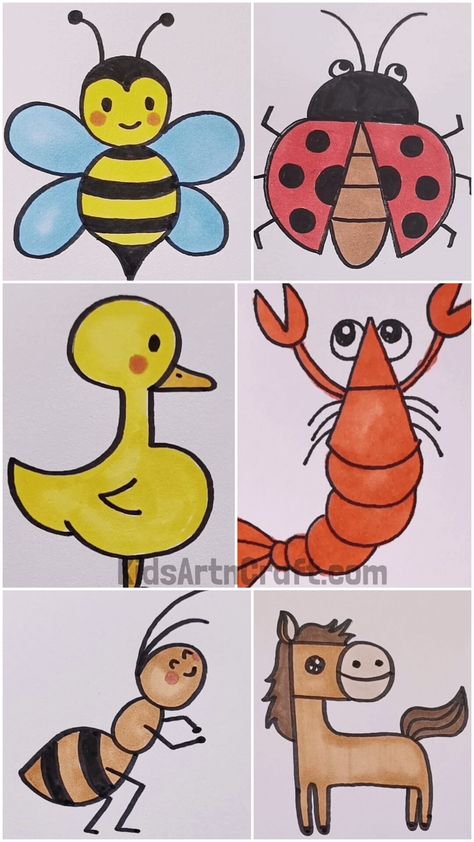 Easy Animal Drawings & Coloring for Kids Check more at https://www.kidsartncraft.com/easy-animal-drawings-coloring-for-kids/ Drawing Worksheets For Kindergarten, Drawing For Small Kids, Save Animals Drawing, Easy Animal Drawings For Kids, Ukg Worksheet, Small Easy Drawings, Class Drawing, Cool Drawings For Kids, Drawing Pictures For Kids